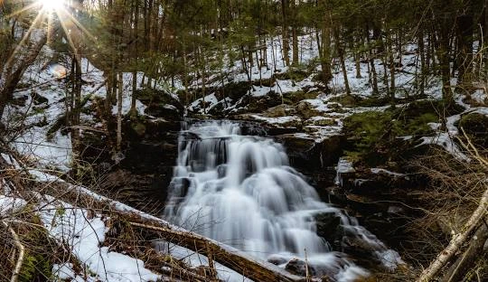 Loyalsock Trail Waterfall – Serene waterfall along the Loyalsock Trail, a great places to go near me in Pennsylvania for hiking and backpacking.