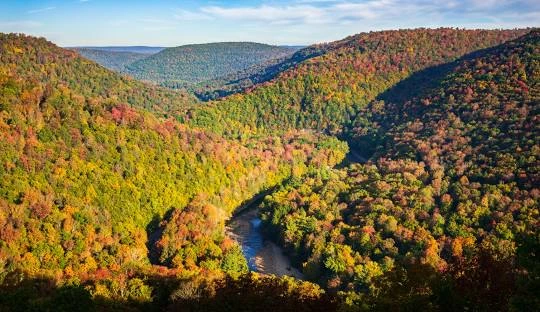 World’s End State Park Vista – Breathtaking view of the Endless Mountains at World’s End, a top places to go near me in Pennsylvania for hiking.