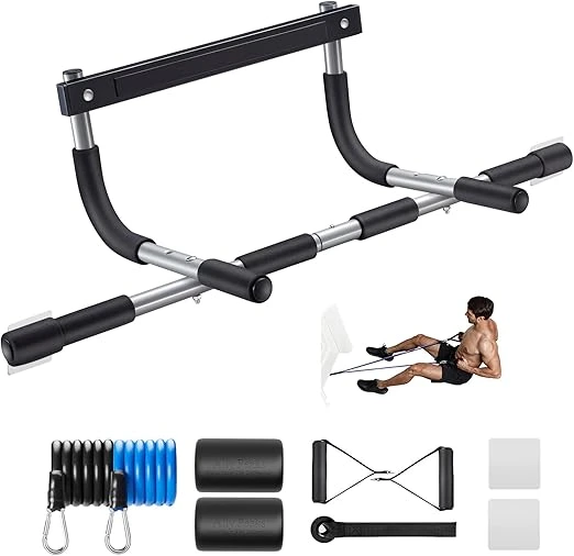 Most Popular Essential Gym Equipment Guide: Ally Peaks heavy-duty pull-up bar for doorway with 440 lbs weight capacity, multi-grip design, and silicone protection for secure and safe workouts at home.