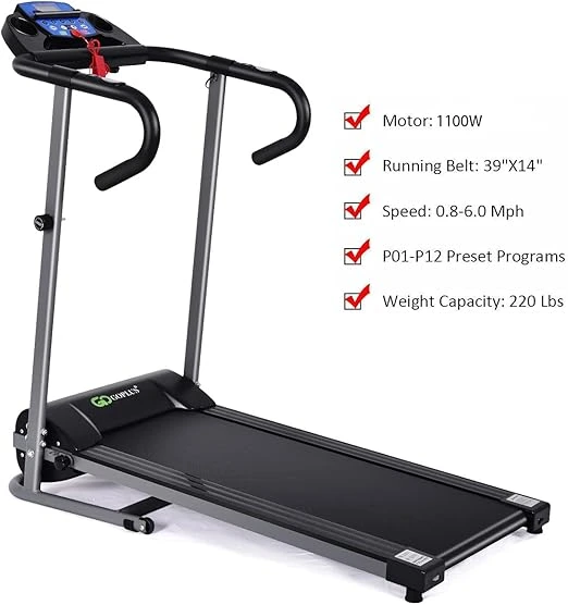 Most Popular Essential Gym Equipment Guide: Goplus electric folding treadmill with LCD display, heart rate sensor, and space-saving design, perfect for home or office workouts.