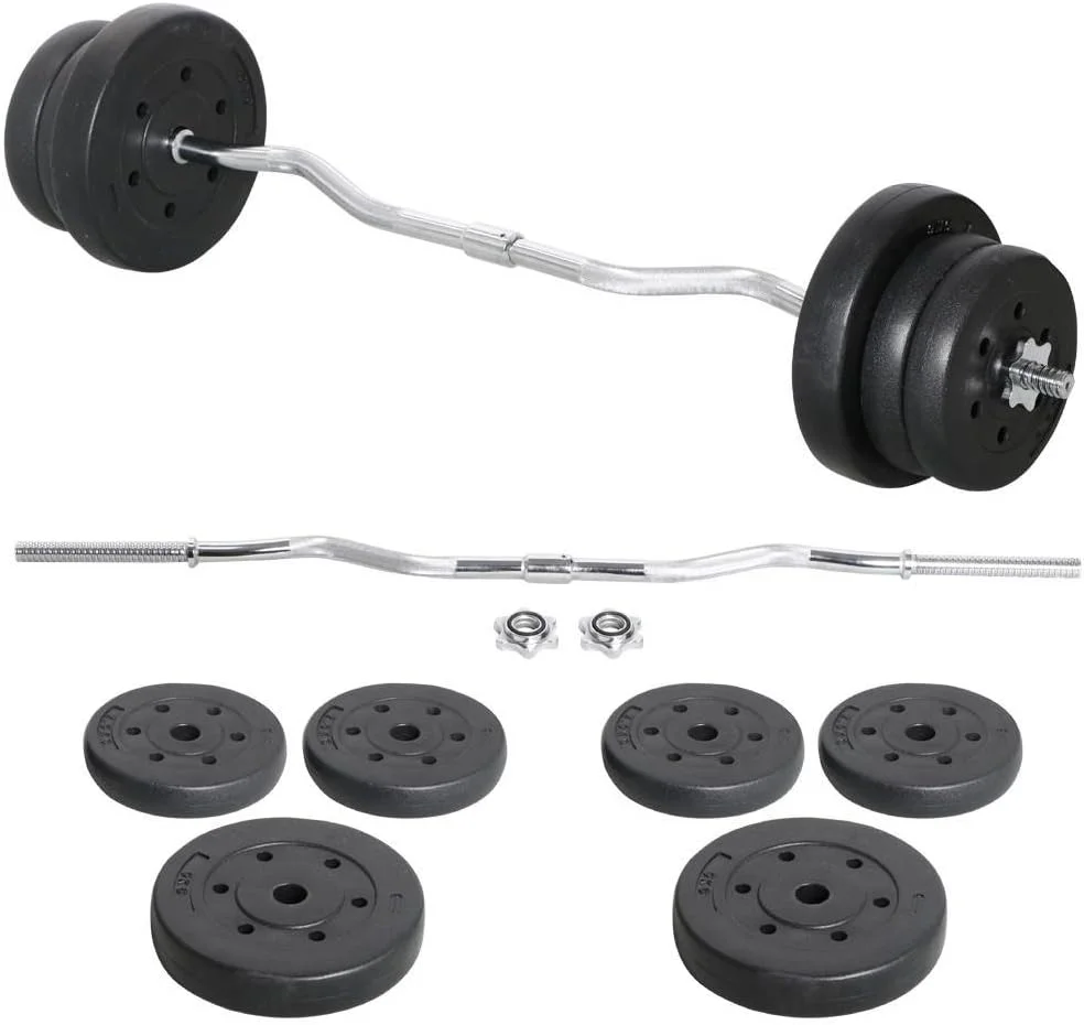 Yaheetech 55lb Olympic barbell dumbbell weight set with adjustable weights, secure W-shaped curl bar, and star lock collars for various strength training exercises