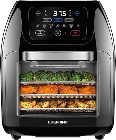 **Air Fryer Display**: A sleek and compact air fryer showcased on a kitchen countertop, highlighting its modern design and features, making it a top contender among the best Amazon air fryers for healthier cooking options.