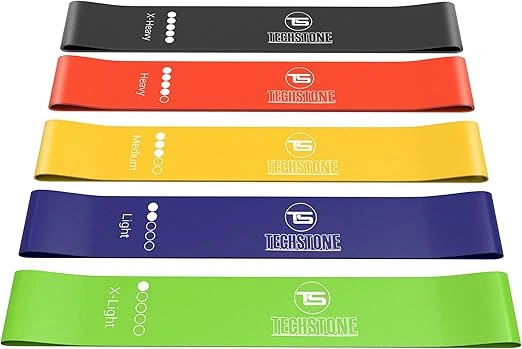 Most Popular Essential Gym Equipment Guide: TechStone resistance bands set with 5 different resistance levels for full-body workouts, yoga, and rehabilitation.