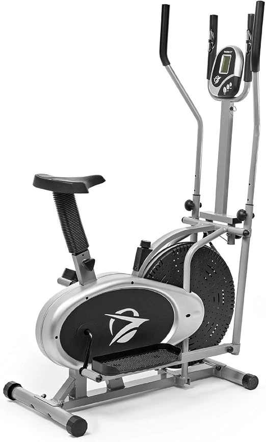 Most Popular Essential Gym Equipment Guide: Plasma Fit 2-in-1 elliptical machine and exercise bike, offering full-body cardio workouts with adjustable resistance and LCD monitor.