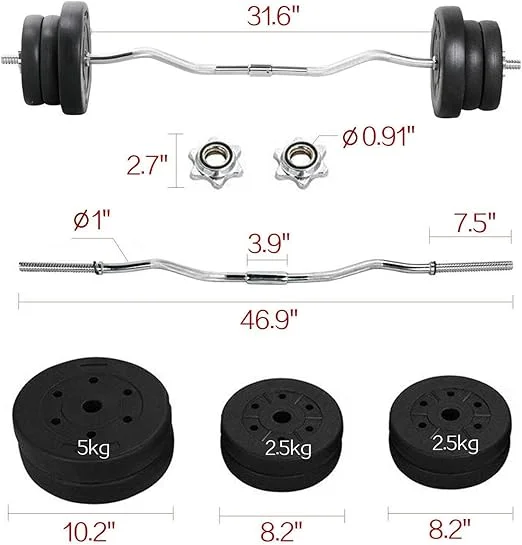 Yaheetech 55lb Olympic barbell dumbbell weight set with adjustable weights, secure W-shaped curl bar, and star lock collars for various strength training exercises