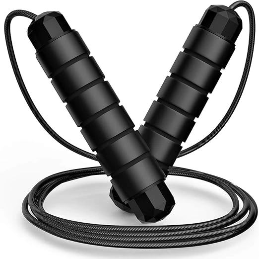 Most Popular Essential Gym Equipment Guide: Adjustable steel jump rope with foam handles, designed for men, women, and kids for home fitness, weight loss, and stamina building.