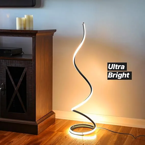 Satisfying bedroom gadget - Brightech Allure floor lamp with a unique spiral design, dimmable LED light, and sturdy construction, perfect for living rooms, offices, or home décor.