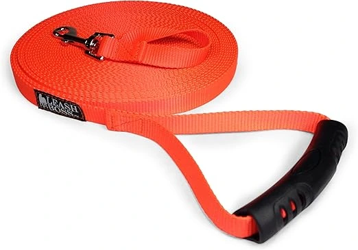 Leashboss long dog training leash for controlled outdoor training and socialization.