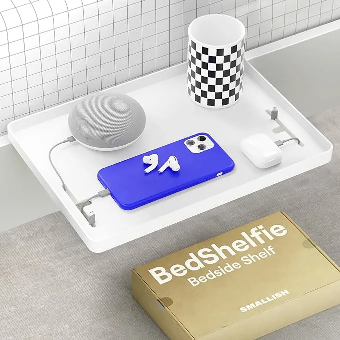 Satisfying bedroom gadget - BedShelfie bedside shelf for bunk beds and dorm rooms, featuring a cable catch organizer, modern matte finish, and easy installation. Perfect for small spaces and college essentials."