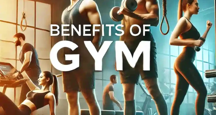 Vibrant gym scene featuring people engaged in fitness activities like weightlifting, cardio, and stretching with high-quality gym equipment, showcasing the benefits of gym workouts for overall health and well-being.