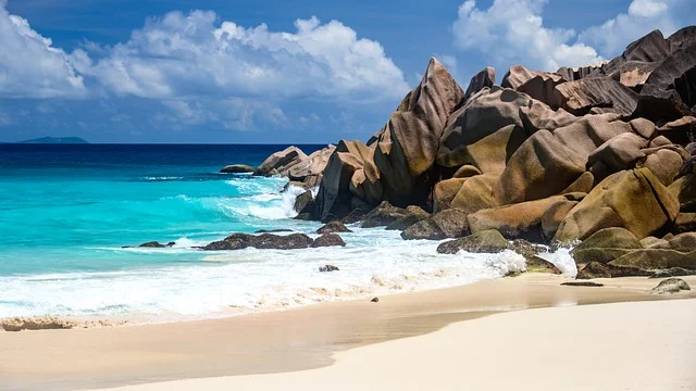 Granite boulders and white sand at Anse Source d’Argent beach in Seychelles, celebrated as one of the most beautiful islands in the world.