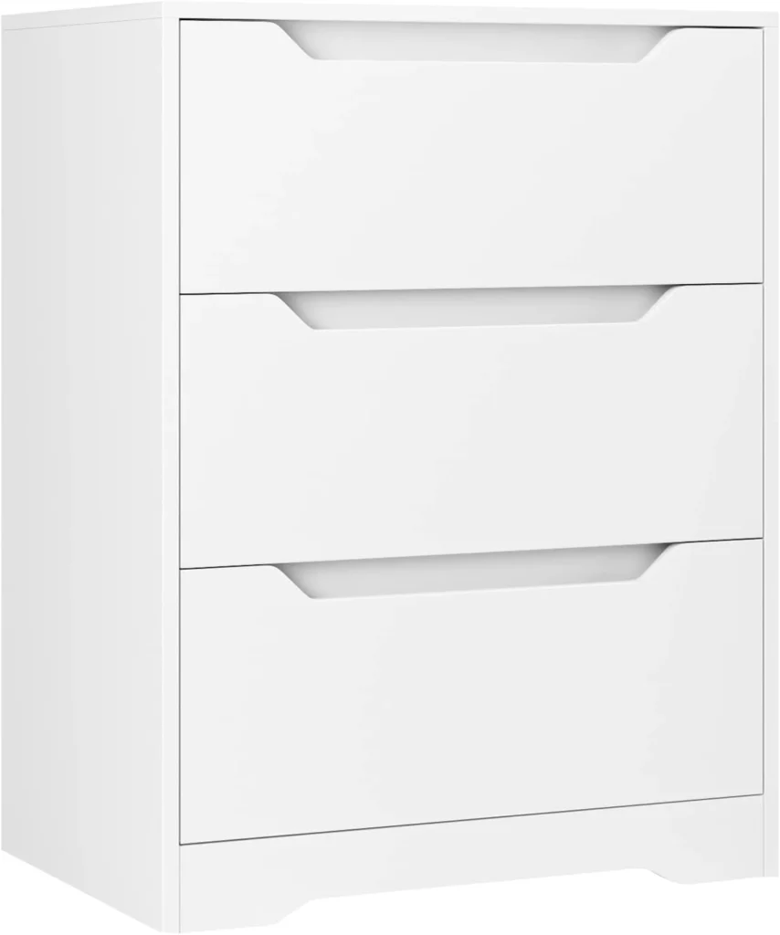 White HOSTACK Modern 3 chest with spacious storage and sleek design, perfect for a bedside nightstand, living room accent table, or entryway cabinet.