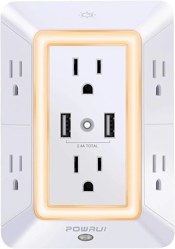 USB Wall Charger and Surge Protector with night light, 6 outlets and 2 USB charging ports - Random Amazon Finds.