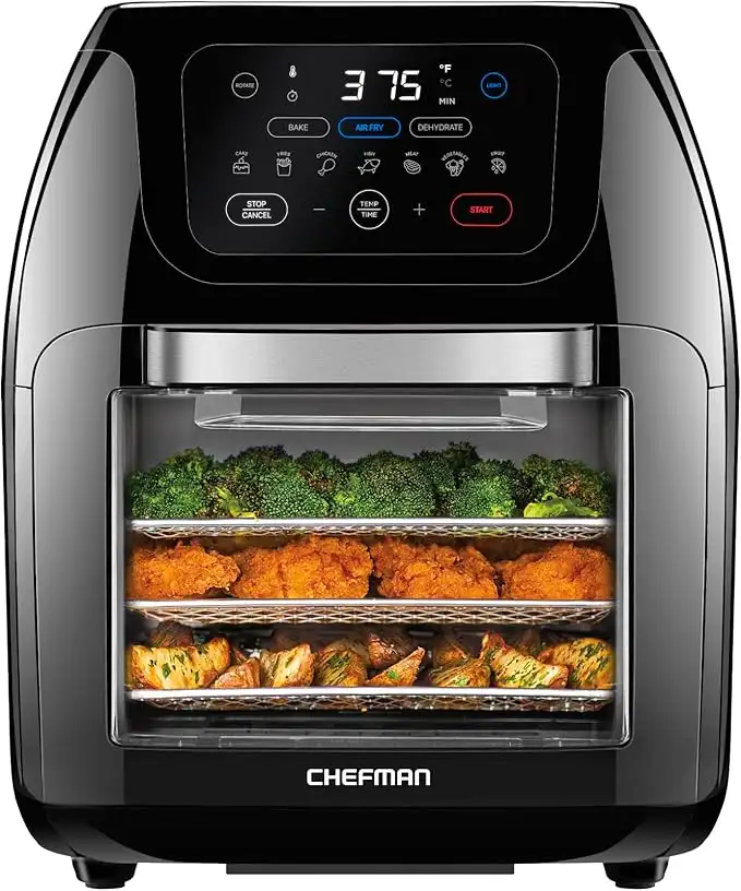 CHEFMAN Multifunctional Digital Air Fryer and good oven combo with 17 touch screen presets, XL 10L size, and convection capabilities. Perfect good oven for family cooking needs.