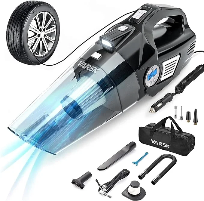 Image of a car vacuum: "Compact car vacuum, a must-have car find for easy cleaning of car interiors, featuring powerful suction.