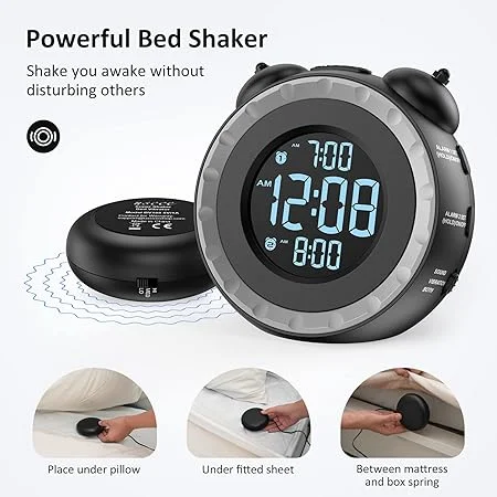 uscce Loud Dual Alarm Clock with Bed Shaker, ideal for heavy sleepers with USB charging port - Random Amazon Finds.