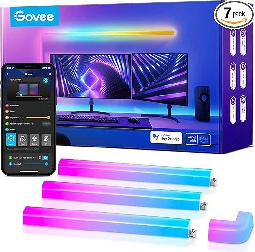 Govee Glide RGBIC LED Wall Lights for streaming and gaming with music sync and Alexa compatibility - Random Amazon Finds.