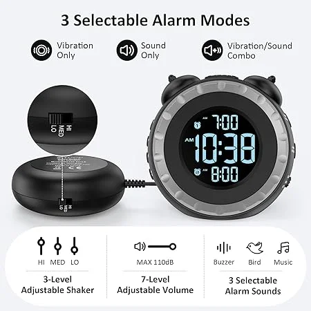 uscce Loud Dual Alarm Clock with Bed Shaker, ideal for heavy sleepers with USB charging port - Random Amazon Finds.